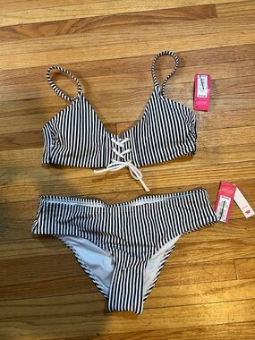 Xhilaration Black and White Striped Bikini Set